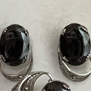 Sorrento Crown Trifari Vintage Sterling Silver Filigree + Hematite Earrings